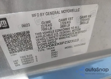 2023 Chevrolet Silverado 1500 4Wd Short Bed Lt With 2Fl z USA, uszkodzony, nr VIN 1GCPDKEK6PZ323113